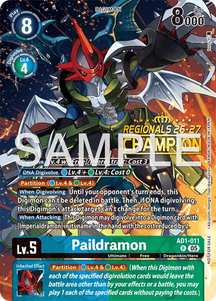 Paildramon [AD1-011] - AD1-011 (Regionals 26-27 Season 2 Champion) [Advanced Booster Digimon Generation] | Clutch Gaming