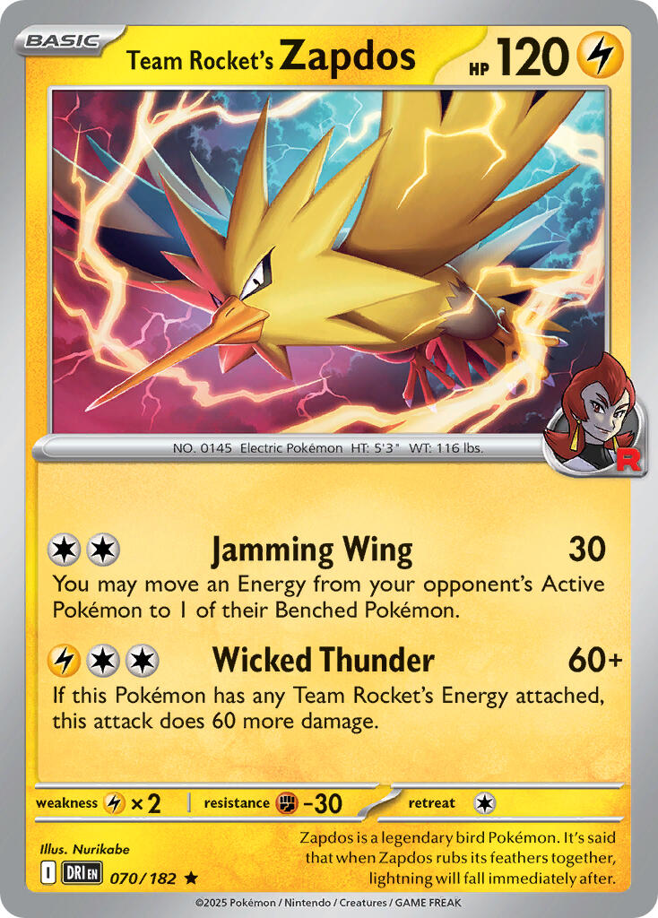 Team Rocket's Zapdos (070/182) (Deck Exclusive) [Scarlet & Violet: Destined Rivals] | Clutch Gaming