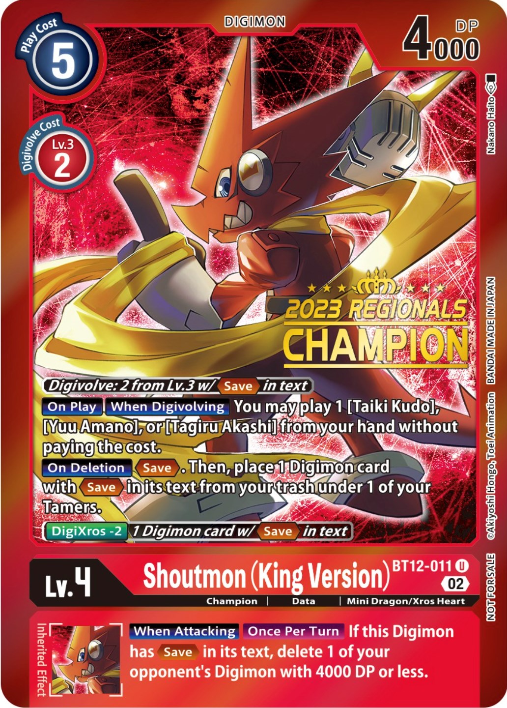 Shoutmon (King Version) [BT12-011] (2023 Regionals Champion) [Across Time Promos] | Clutch Gaming