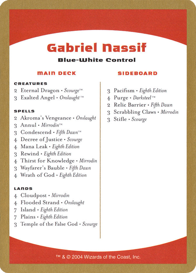 Gabriel Nassif Decklist [World Championship Decks 2004] | Clutch Gaming