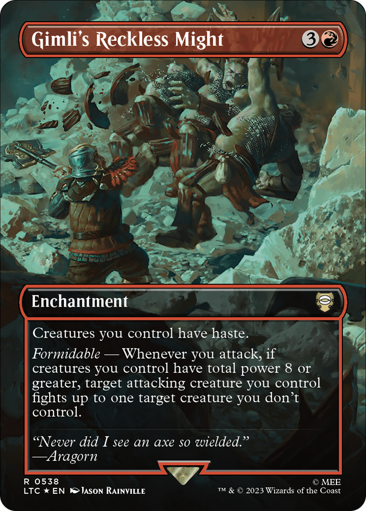 Gimli's Reckless Might (Borderless) (Surge Foil) [The Lord of the Rings: Tales of Middle-Earth Commander] | Clutch Gaming