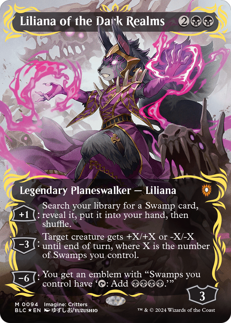 Liliana of the Dark Realms (Borderless) (Raised Foil) [Bloomburrow Commander] | Clutch Gaming