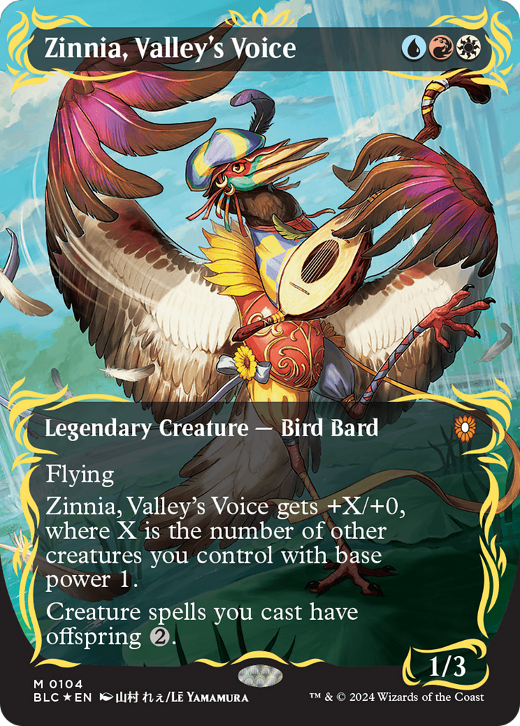 Zinnia, Valley's Voice (Borderless) (Raised Foil) [Bloomburrow Commander] | Clutch Gaming