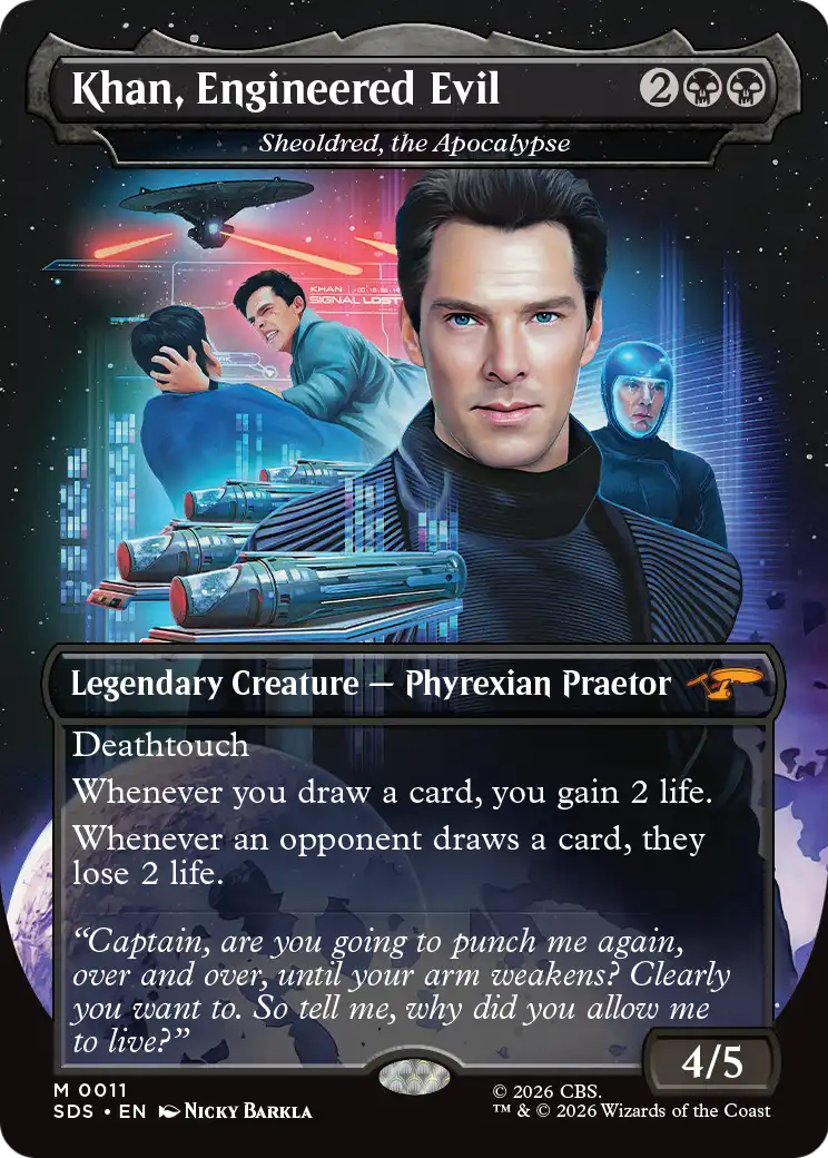 Khan, Engineered Evil - Sheoldred, the Apocalypse (Borderless) [Star Trek: Stardates] | Clutch Gaming