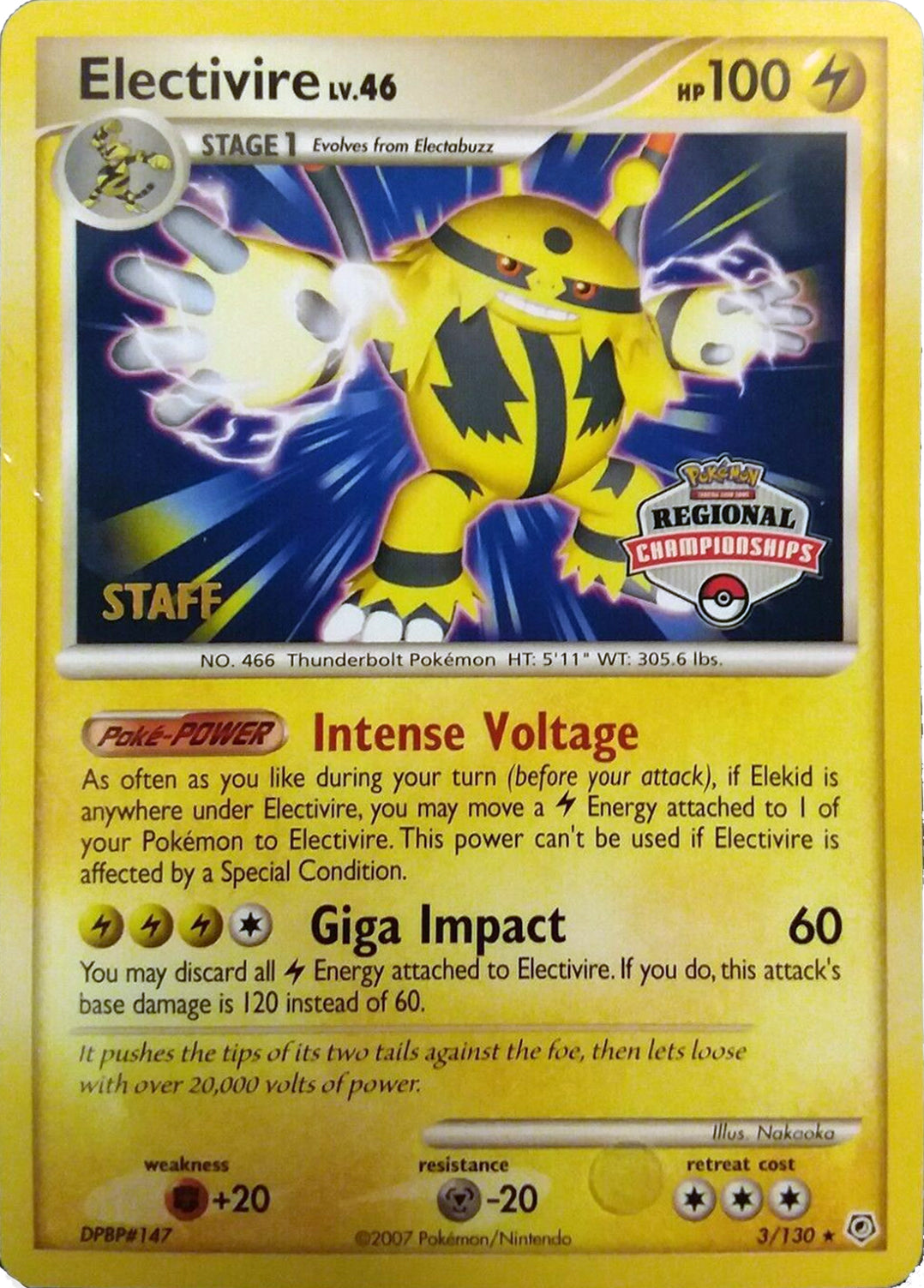 Electivire (003/130) (2008 Staff Regional Championships) [League & Championship Cards] | Clutch Gaming