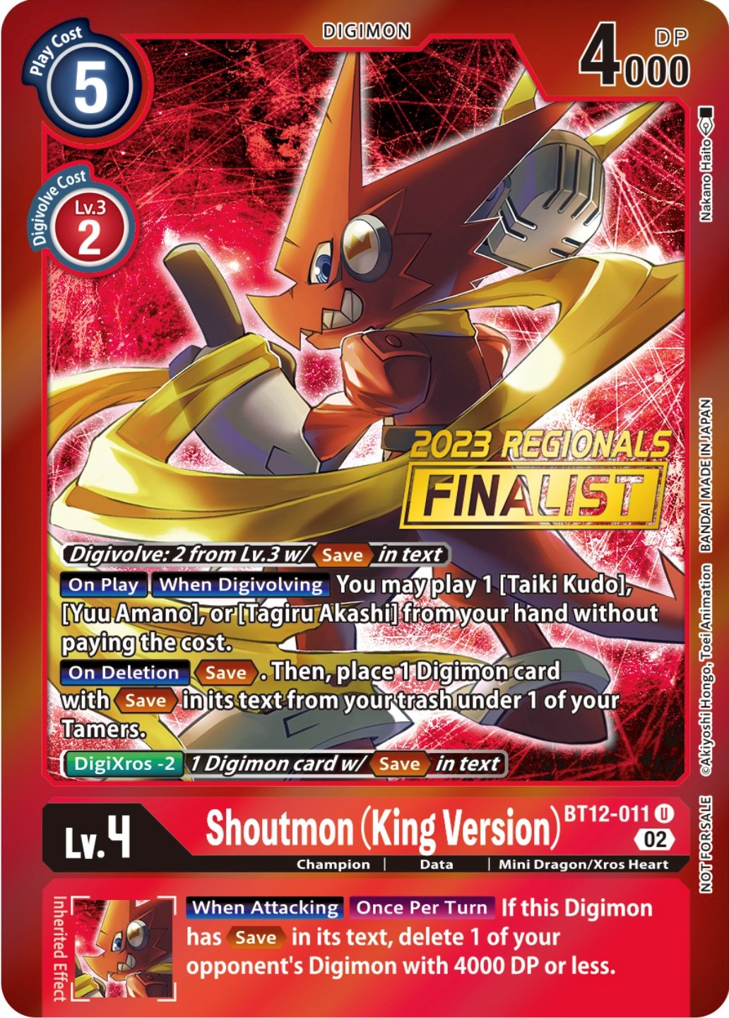 Shoutmon (King Version) [BT12-011] (2023 Regionals Finalist) [Across Time Promos] | Clutch Gaming