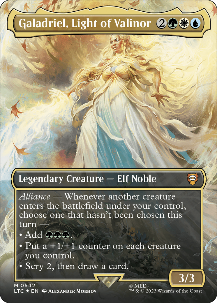 Galadriel, Light of Valinor (Borderless) (Surge Foil) [The Lord of the Rings: Tales of Middle-Earth Commander] | Clutch Gaming