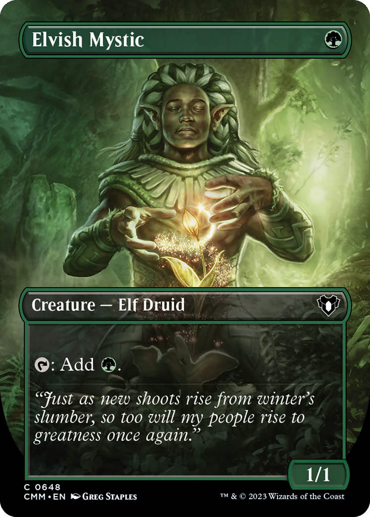 Elvish Mystic (Borderless Alternate Art) [Commander Masters] | Clutch Gaming