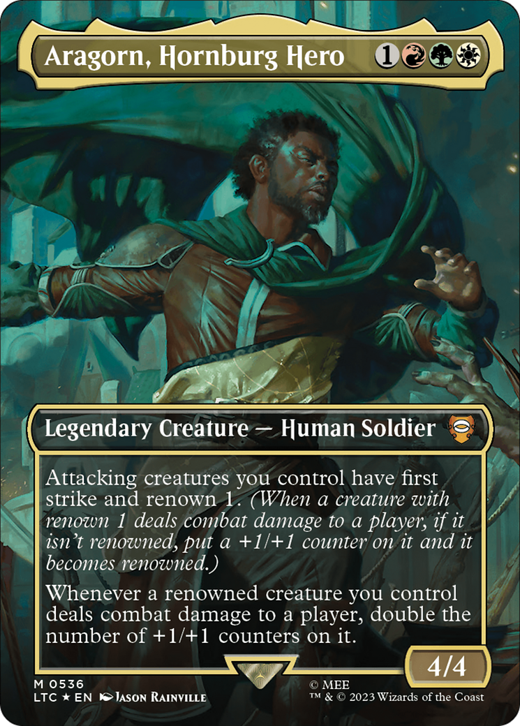 Aragorn, Hornburg Hero (Borderless) (Surge Foil) [The Lord of the Rings: Tales of Middle-Earth Commander] | Clutch Gaming