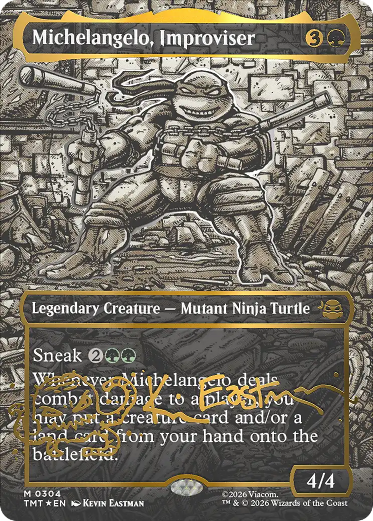 Michelangelo, Improviser (Borderless) (Gold-Stamped Signature) [Teenage Mutant Ninja Turtles] | Clutch Gaming