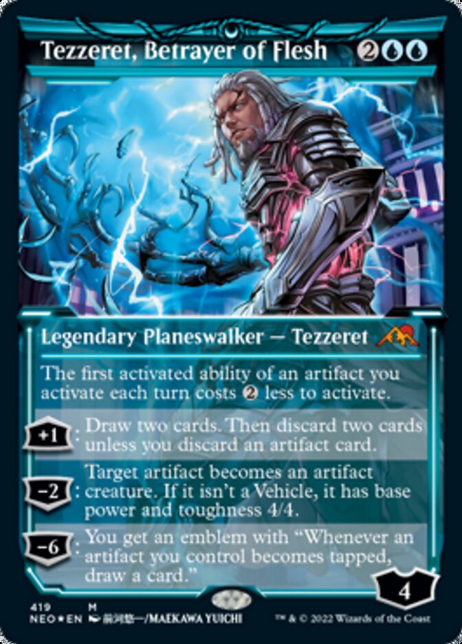 Tezzeret, Betrayer of Flesh (Showcase) (Foil Etched) [Kamigawa: Neon Dynasty] | Clutch Gaming