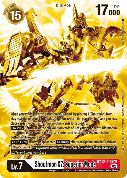 Shoutmon X7: Superior Mode [BT12-112] (Alternate Art - Gold) [Across Time] | Clutch Gaming