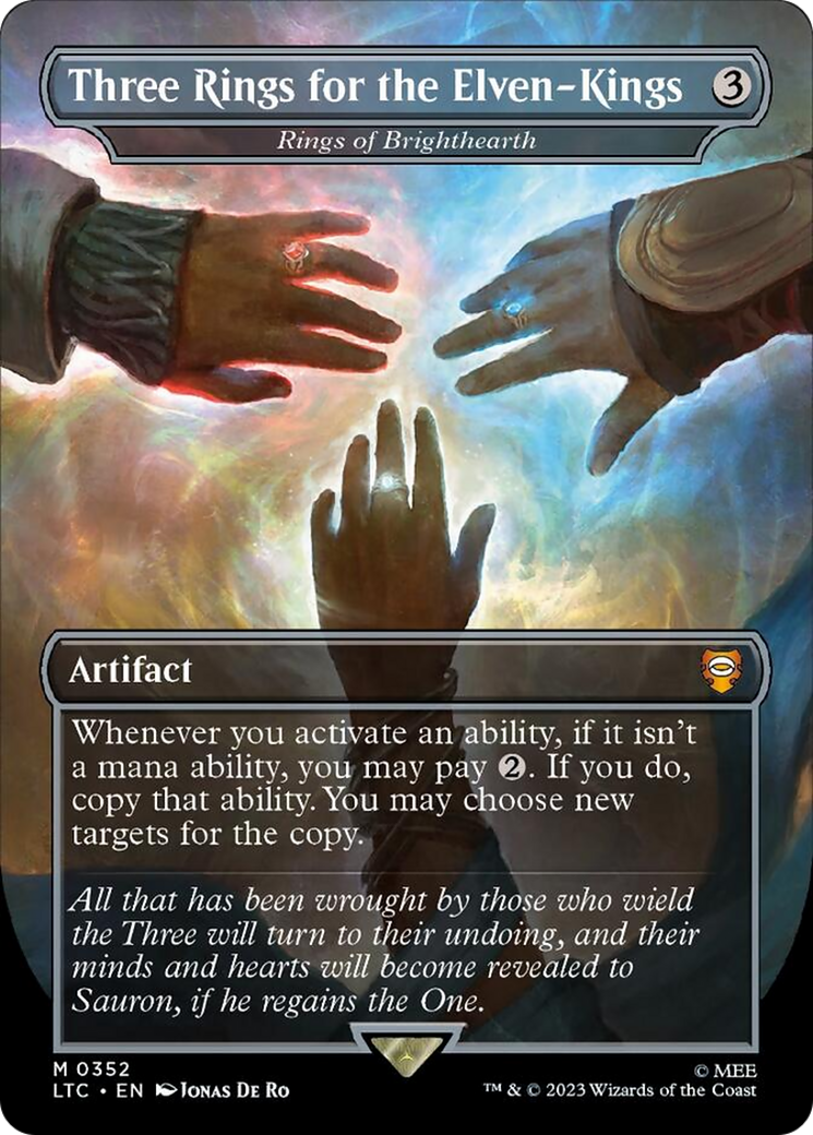Three Rings for the Elven-Kings - Rings of Brighthearth (Borderless) (Surge Foil) [The Lord of the Rings: Tales of Middle-Earth Commander] | Clutch Gaming
