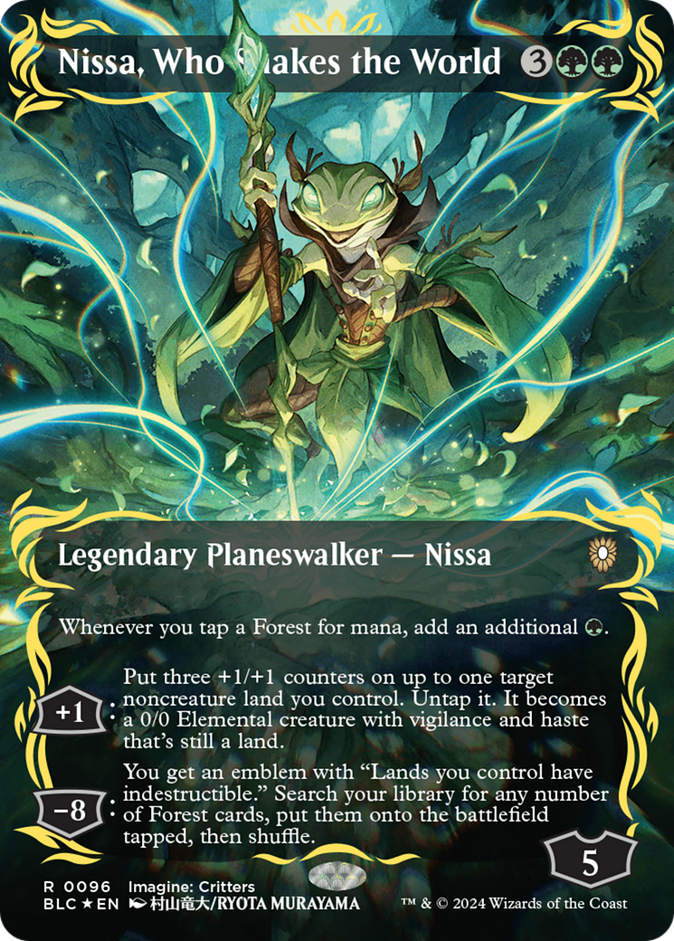 Nissa, Who Shakes the World (Borderless) (Raised Foil) [Bloomburrow Commander] | Clutch Gaming