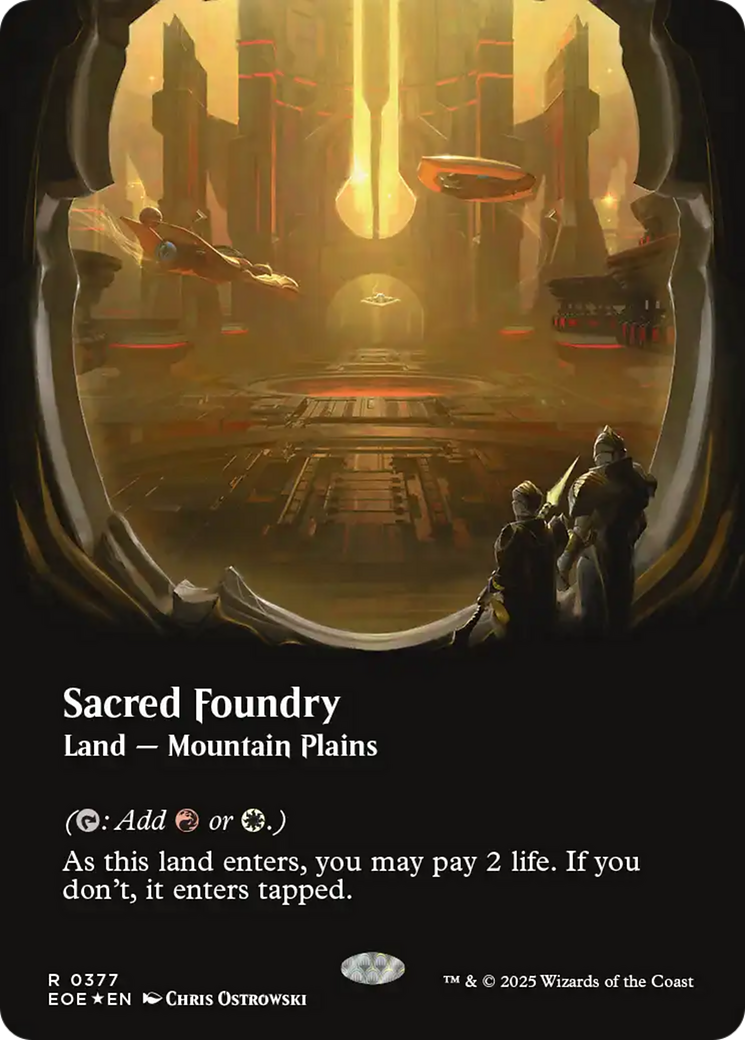 Sacred Foundry (Borderless) (Galaxy Foil) [Edge of Eternities] | Clutch Gaming