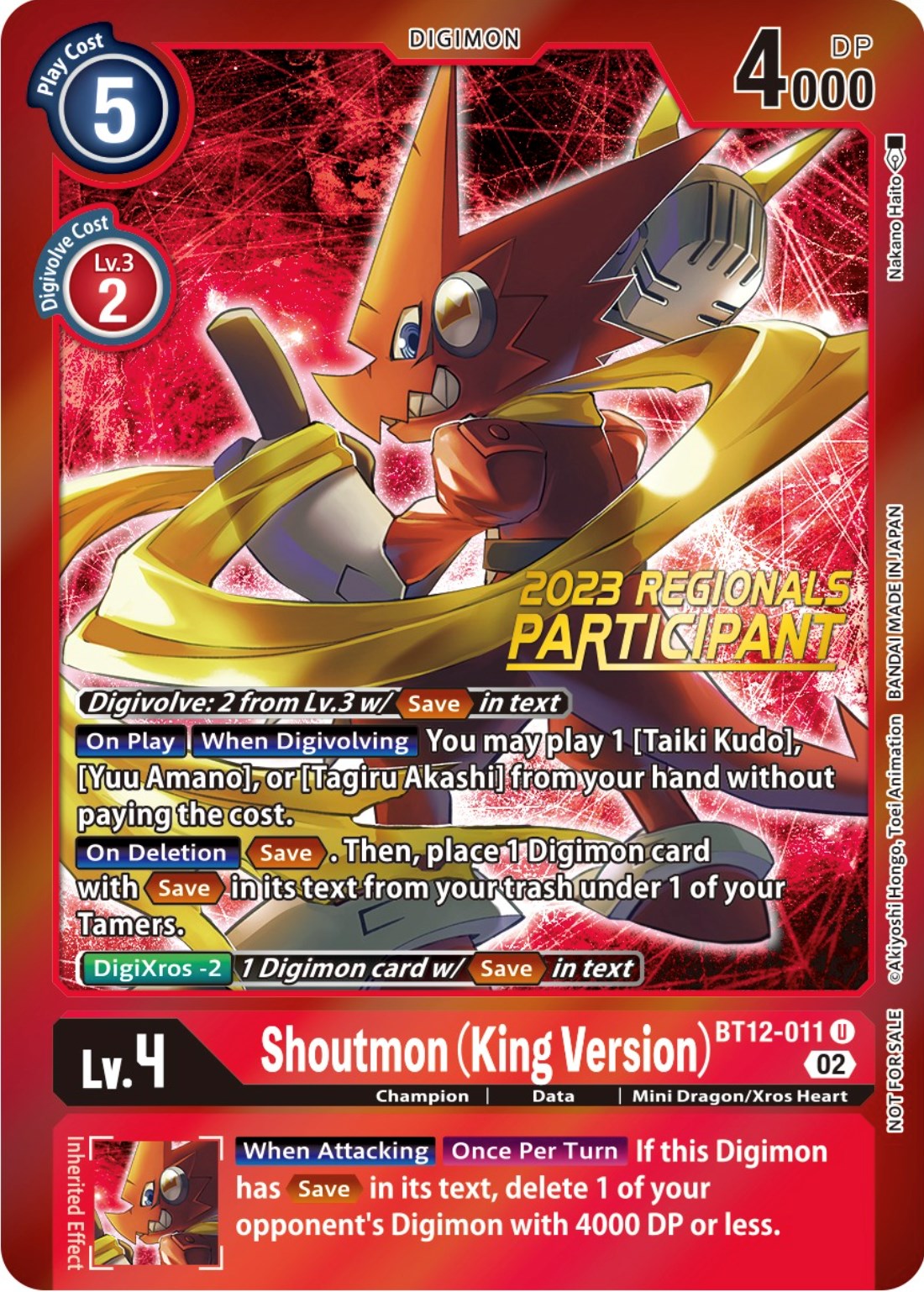 Shoutmon (King Version) [BT12-011] (2023 Regionals Participant) [Across Time Promos] | Clutch Gaming