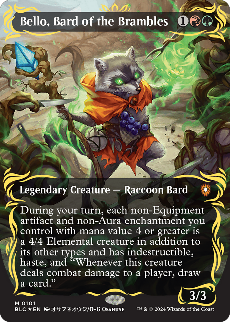 Bello, Bard of the Brambles (Borderless) (Raised Foil) [Bloomburrow Commander] | Clutch Gaming