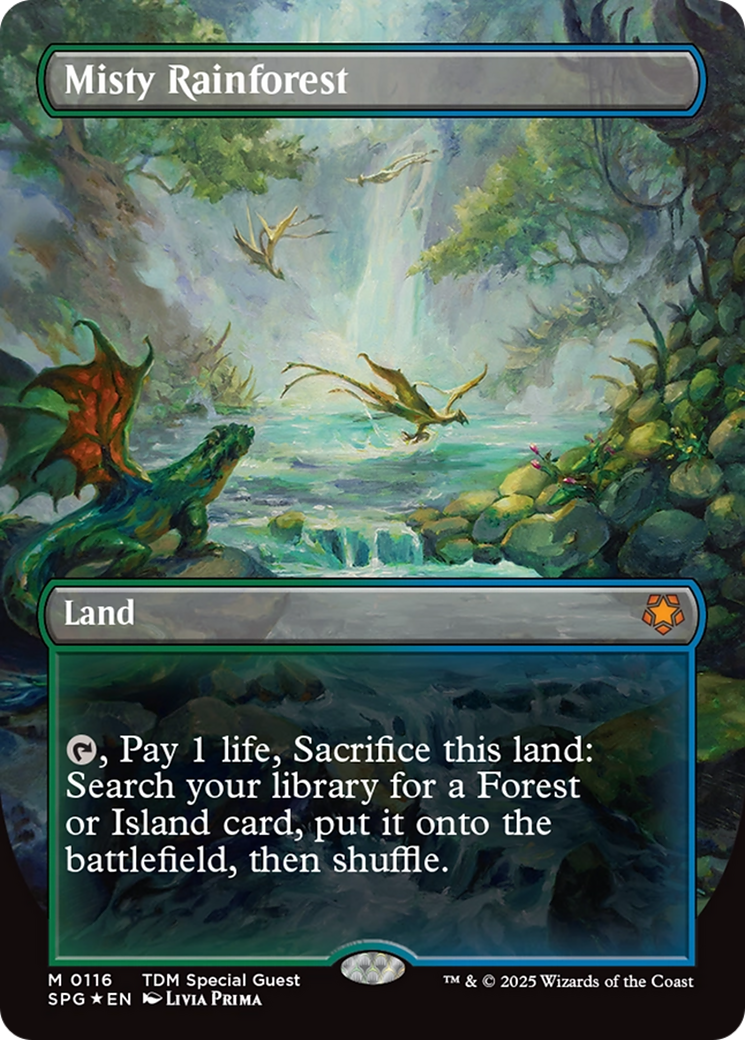 Misty Rainforest (Borderless) (Dragonscale Foil) [Tarkir: Dragonstorm Special Guests] | Clutch Gaming