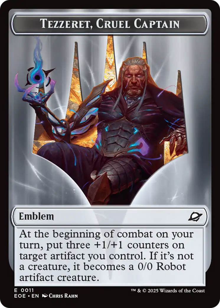 Robot // Emblem - Tezzeret, Cruel Captain Double-Sided Token [Edge of Eternities Tokens] | Clutch Gaming