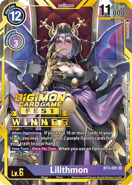 Lilithmon [BT3-091] (Digimon Card Game Fest 2022 Winner) [Release Special Booster Promos] | Clutch Gaming