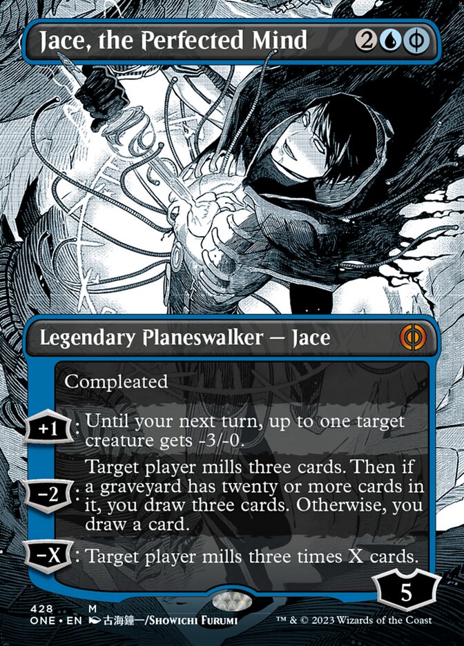 Jace, the Perfected Mind (Borderless Manga Step-and-Compleat Foil) [Phyrexia: All Will Be One] | Clutch Gaming