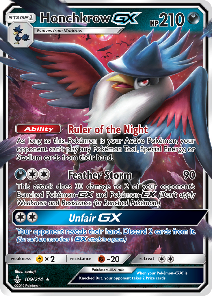 Honchkrow GX (109/214) [Sun & Moon: Unbroken Bonds] | Clutch Gaming