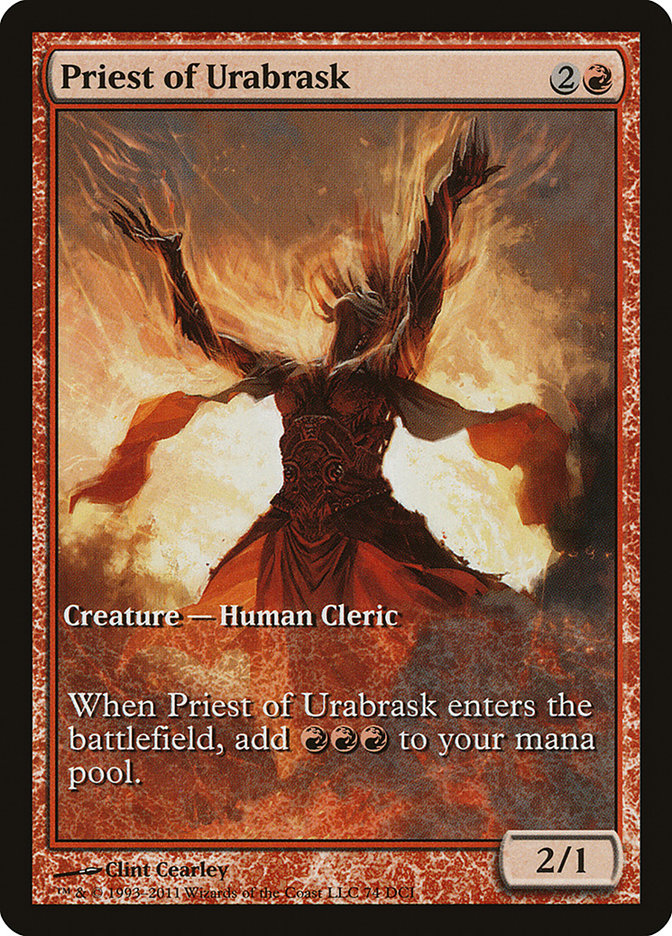 Priest of Urabrask (Game Day) (Extended Art) [New Phyrexia Promos] | Clutch Gaming