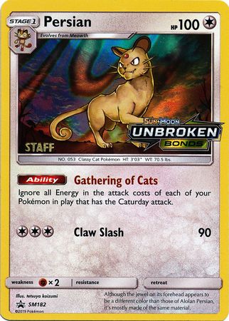 Persian (SM182) (Staff Prerelease Promo) [Sun & Moon: Black Star Promos] | Clutch Gaming
