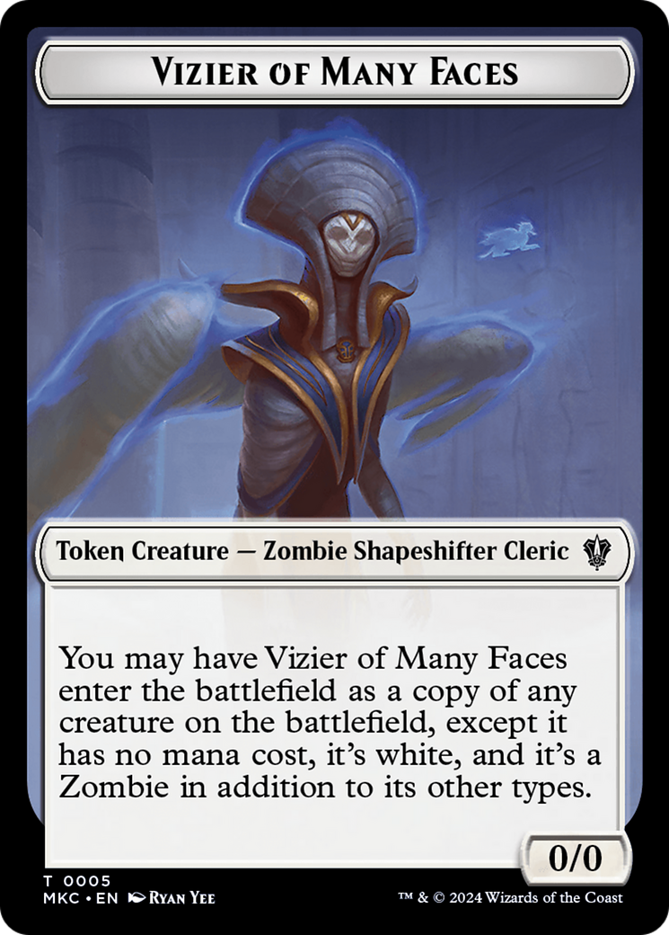 Vizier of Many Faces // Zombie Double-Sided Token [Murders at Karlov Manor Commander Tokens] | Clutch Gaming