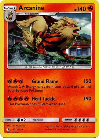 Arcanine (22/214) (Cosmos Holo) [Sun & Moon: Unbroken Bonds] | Clutch Gaming