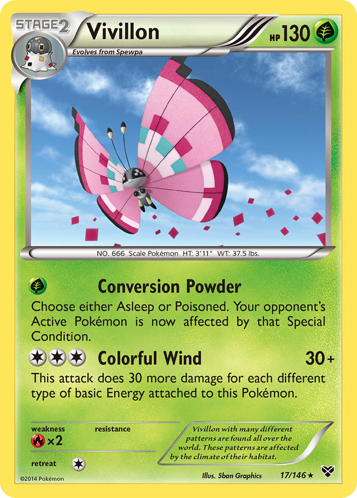 Vivillon (17/146) (Meadow Form/Pink Wings) [XY: Base Set] | Clutch Gaming