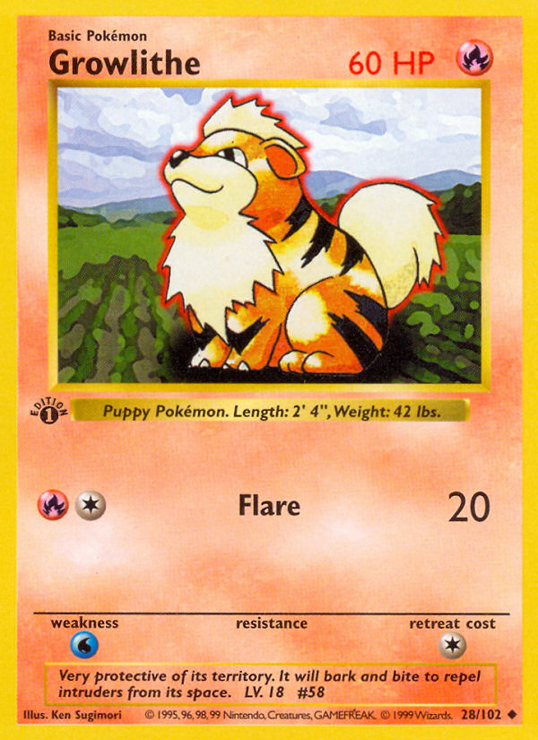 Growlithe (28/102) (Shadowless) [Base Set 1st Edition] | Clutch Gaming