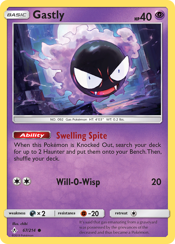 Gastly (67/214) [Sun & Moon: Unbroken Bonds] | Clutch Gaming