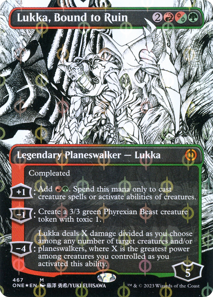 Lukka, Bound to Ruin (Borderless Manga Step-and-Compleat Foil) [Phyrexia: All Will Be One] | Clutch Gaming