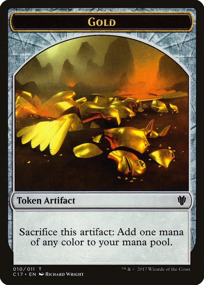 Dragon (007) // Gold (010) Double-Sided Token [Commander 2017 Tokens] | Clutch Gaming