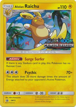 Alolan Raichu (SM72) (Staff Prerelease Promo) [Sun & Moon: Black Star Promos] | Clutch Gaming