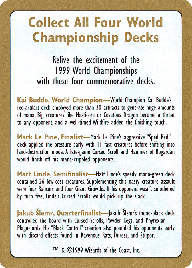 1999 World Championships Ad [World Championship Decks 1999] | Clutch Gaming