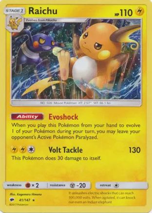 Raichu (41/147) (Cosmos Holo) [Sun & Moon: Burning Shadows] | Clutch Gaming