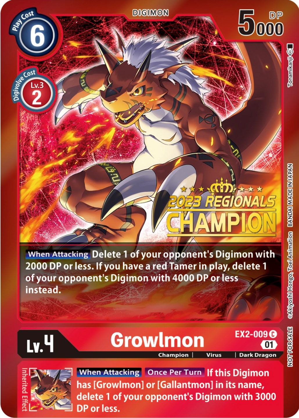 Growlmon [EX2-009] (2023 Regionals Champion) [Digital Hazard Promos] | Clutch Gaming