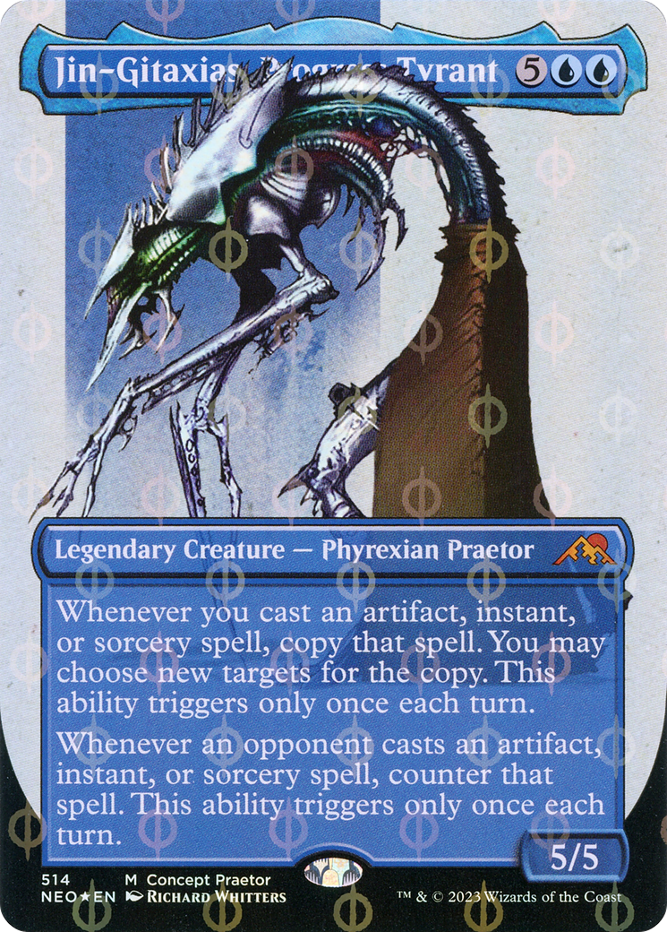 Jin-Gitaxias, Progress Tyrant (Borderless Concept Praetors Step-and-Compleat Foil) [Phyrexia: All Will Be One] | Clutch Gaming