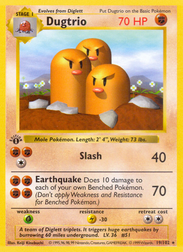 Dugtrio (19/102) (Shadowless) [Base Set 1st Edition] | Clutch Gaming