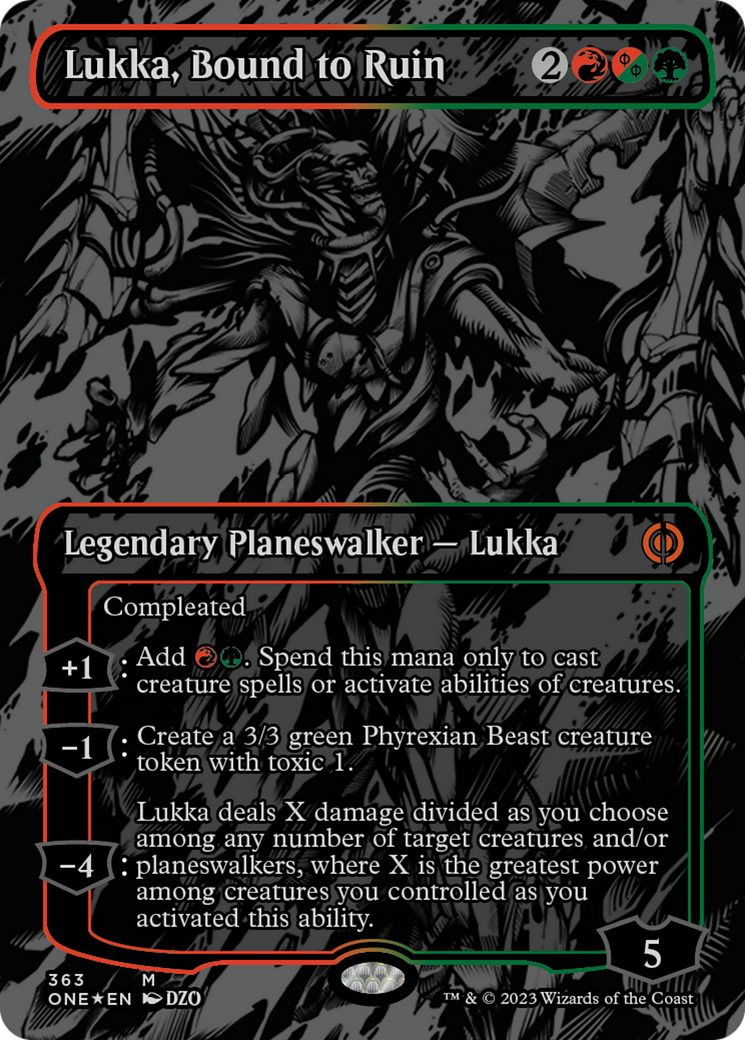 Lukka, Bound to Ruin (Oil Slick Raised Foil) [Phyrexia: All Will Be One] | Clutch Gaming