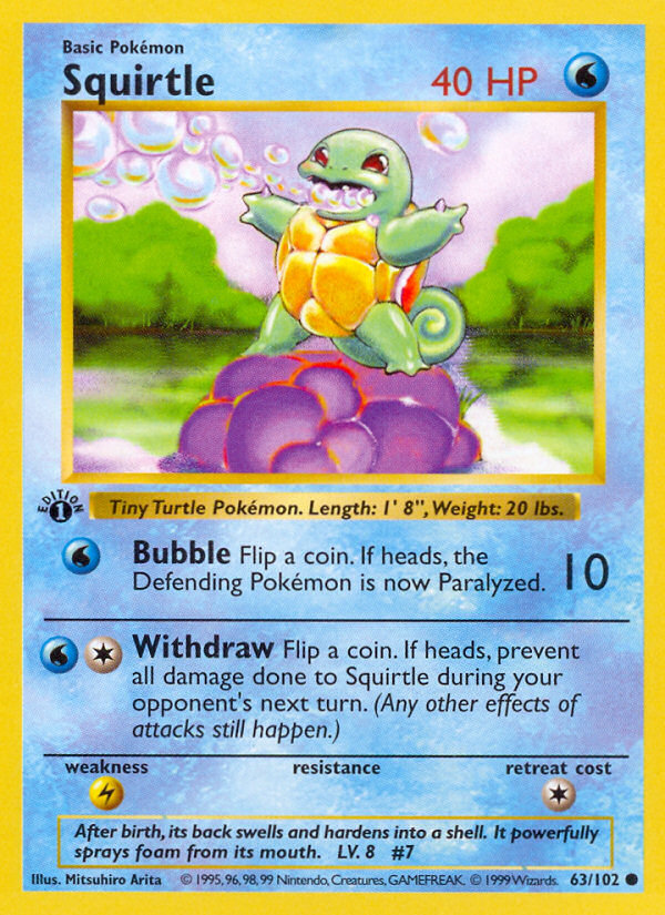 Squirtle (63/102) (Shadowless) [Base Set 1st Edition] | Clutch Gaming