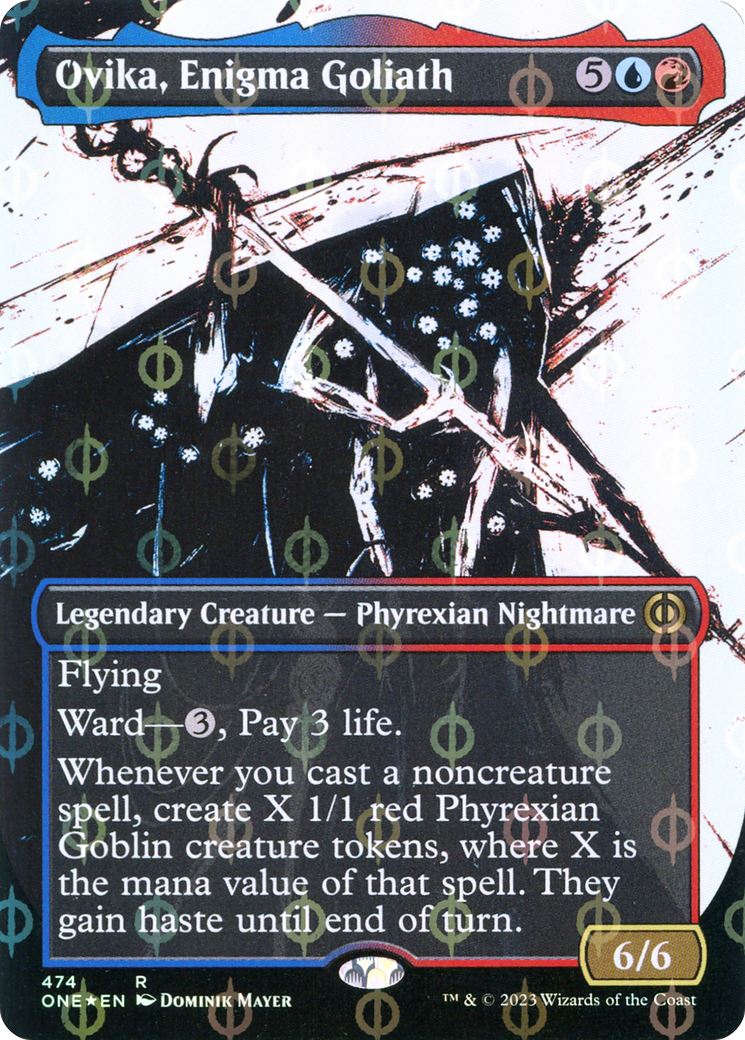 Ovika, Enigma Goliath (Borderless Ichor Step-and-Compleat Foil) [Phyrexia: All Will Be One] | Clutch Gaming