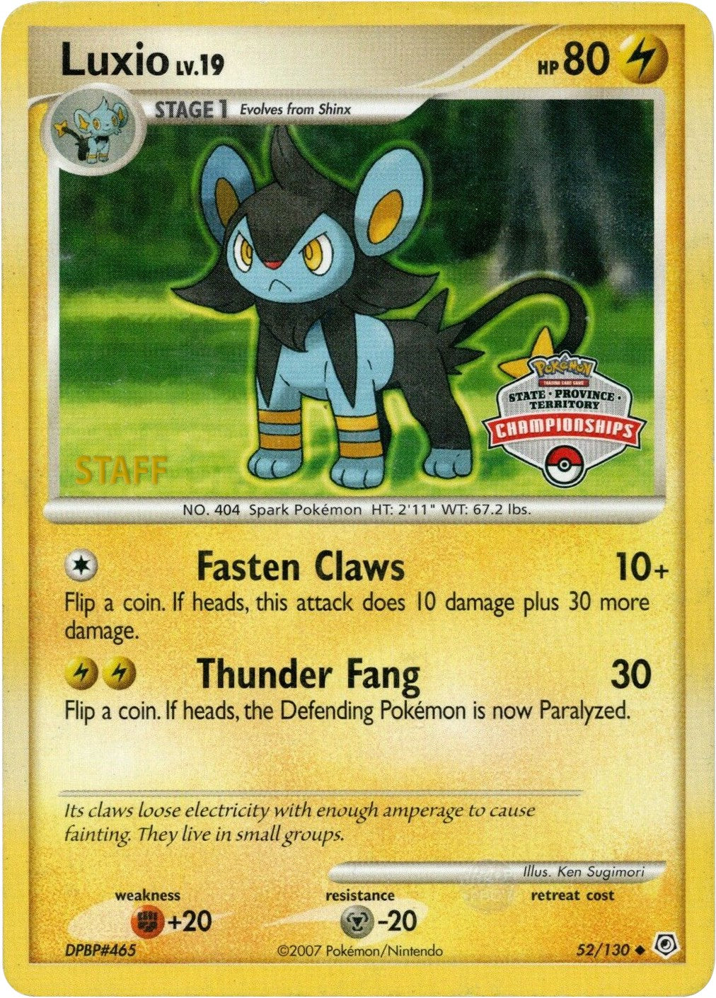 Luxio (52/130) (State Championship Promo) [Diamond & Pearl: Base Set] | Clutch Gaming