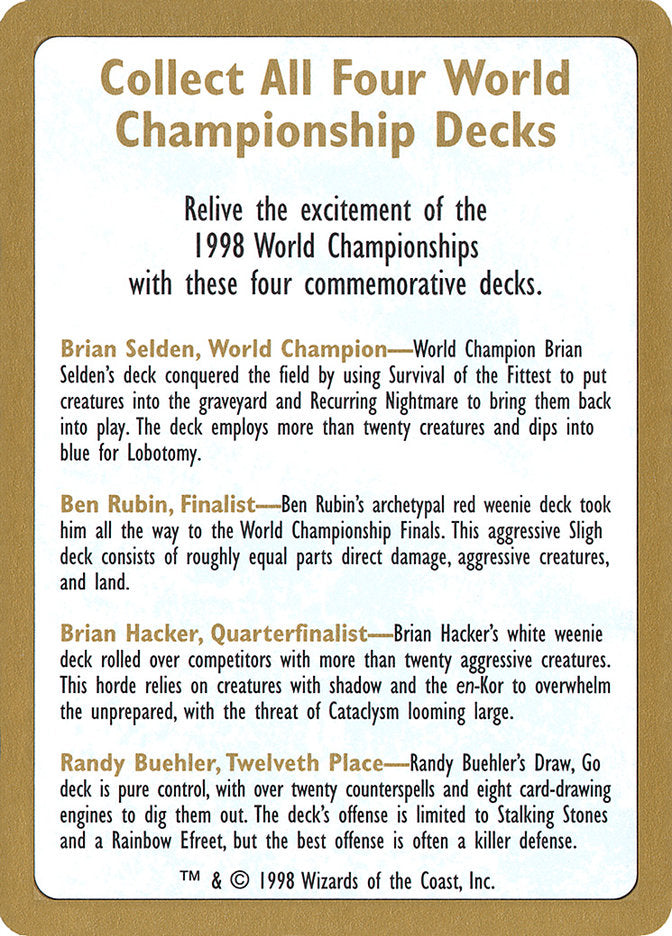 1998 World Championships Ad [World Championship Decks 1998] | Clutch Gaming