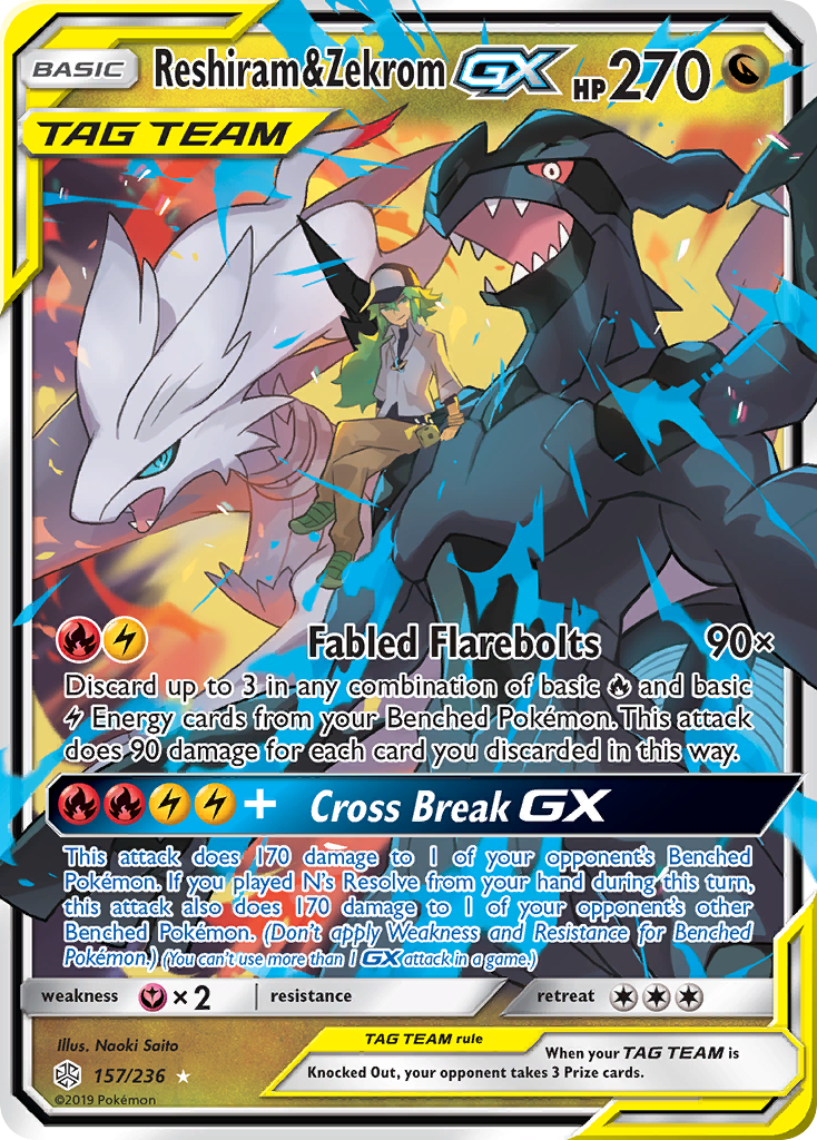 Reshiram & Zekrom GX (157/236) [Sun & Moon: Cosmic Eclipse] | Clutch Gaming