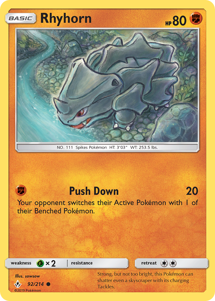 Rhyhorn (92/214) [Sun & Moon: Unbroken Bonds] | Clutch Gaming