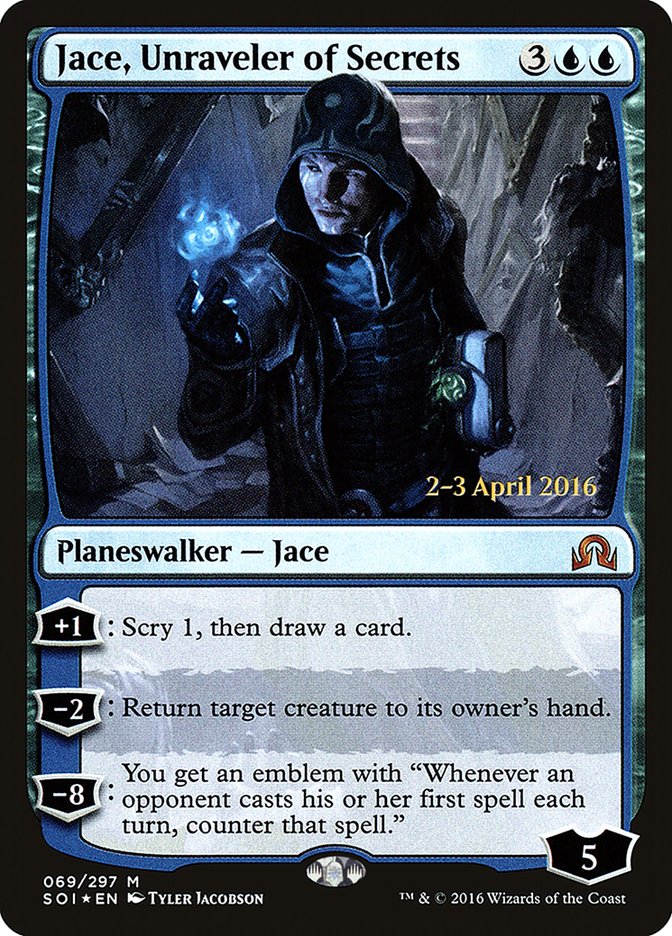 Jace, Unraveler of Secrets [Shadows over Innistrad Prerelease Promos] | Clutch Gaming