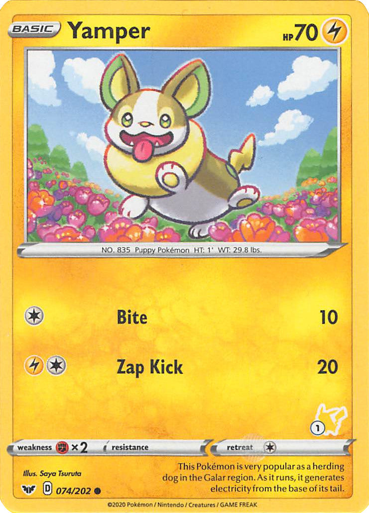 Yamper (074/202) (Pikachu Stamp #1) [Battle Academy 2022] | Clutch Gaming